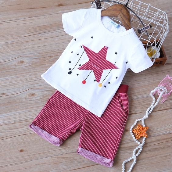 Baby Boy Stylish Stars Decor Tee and Shorts 2-piece Sets