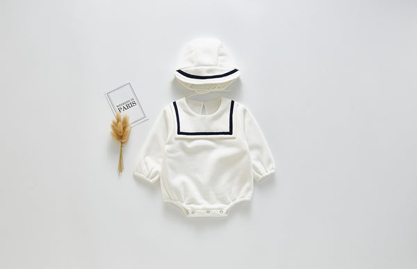 Autumn winter Baby Bodysuits Navy Collar With Hat Baby Boys Bodysuit Velvet Children Bodysuit