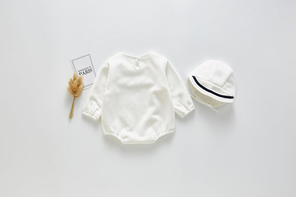 Autumn winter Baby Bodysuits Navy Collar With Hat Baby Boys Bodysuit Velvet Children Bodysuit