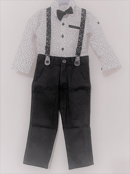 Boys Clothes Sets Kids Party Suits 4PCS Long Sleeve Bow Tie Shirts + Suspenders Trousers Outfits Sets