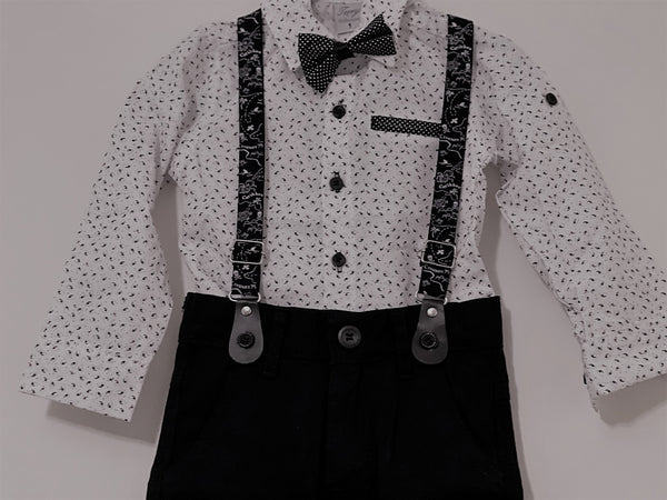 Boys Clothes Sets Kids Party Suits 4PCS Long Sleeve Bow Tie Shirts + Suspenders Trousers Outfits Sets