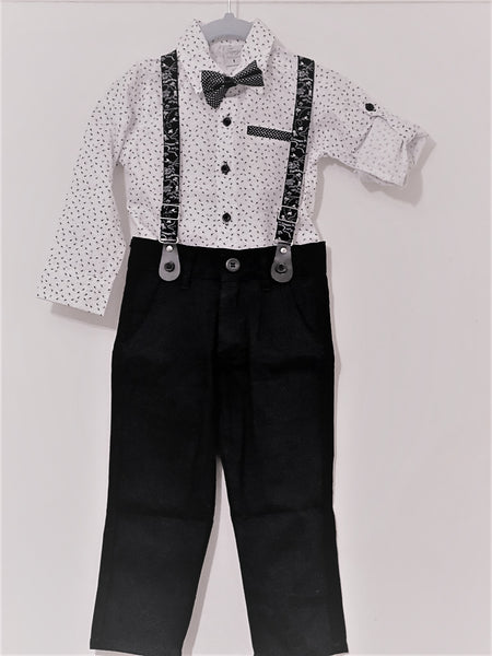 Boys Clothes Sets Kids Party Suits 4PCS Long Sleeve Bow Tie Shirts + Suspenders Trousers Outfits Sets