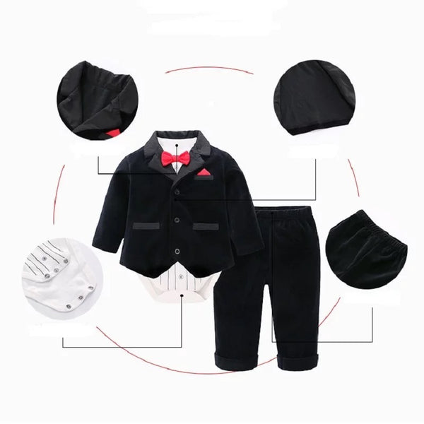 Baby Boy Velvet Suit -3pcs Infant Sets