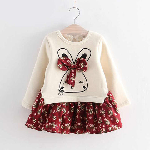 Bunny Print Floral Dresses for Kids Girls Kids Clothing