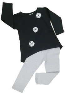 Girls set 2 pieces children, Black blouse with grey tights