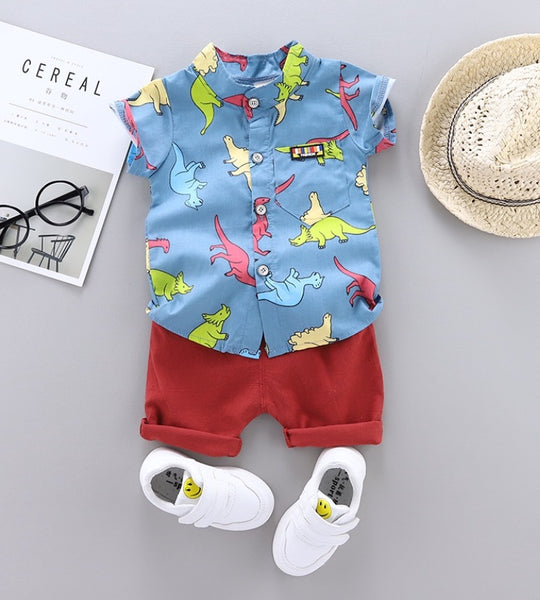 Toddler Boys Cartoon Dinosaur Shirt With Shorts