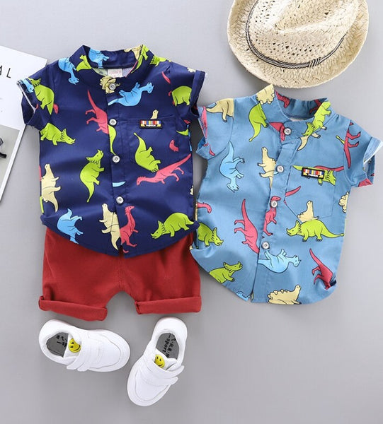 Toddler Boys Cartoon Dinosaur Shirt With Shorts