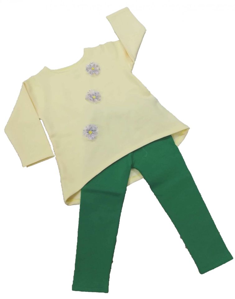 Girls set 2 pieces children, Yellow blouse & green tights