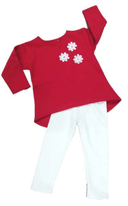 Girls set 2 pieces children, Red blouse & White tights