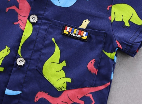 Toddler Boys Cartoon Dinosaur Shirt With Shorts