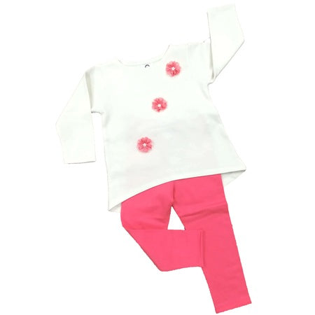 Girls set 2 pieces children, White blouse & Pink tights