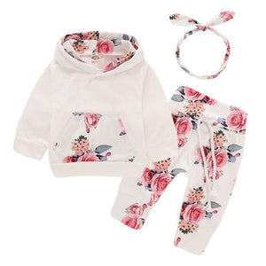 Floral Print Hooded Long-sleeve Baby Set 3pcs