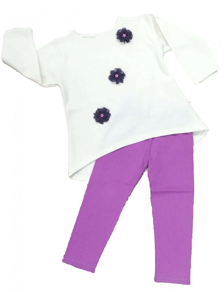 Girls set 2 pieces children, White blouse & Purple tights