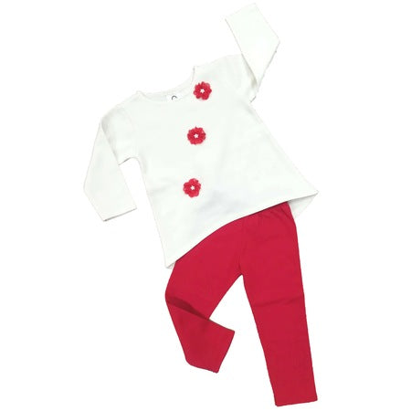 Girls set 2 pieces children, White blouse & Red tights