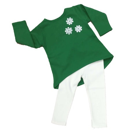 Girls set 2 pieces children, Green blouse & White tights