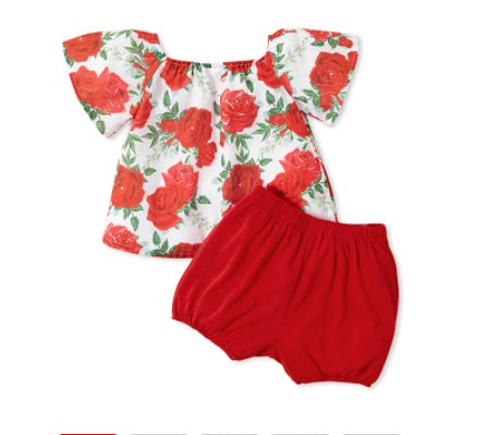 Baby Girl Short-sleeve Floral Pretty Skirt Set 2pcs