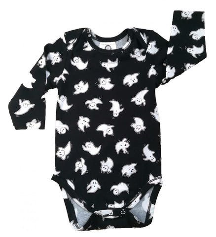 Black Long-sleeved bodysuits with Ghosts print