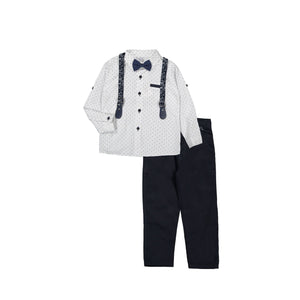 Boys Clothes Sets Kids Party Suits 4PCS Long Sleeve Bow Tie Shirts + Suspenders Trousers Outfits Sets