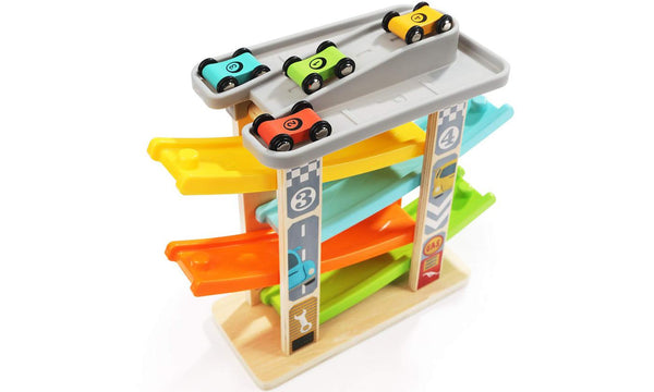 Wooden Ramp Racer Set with Four Cars