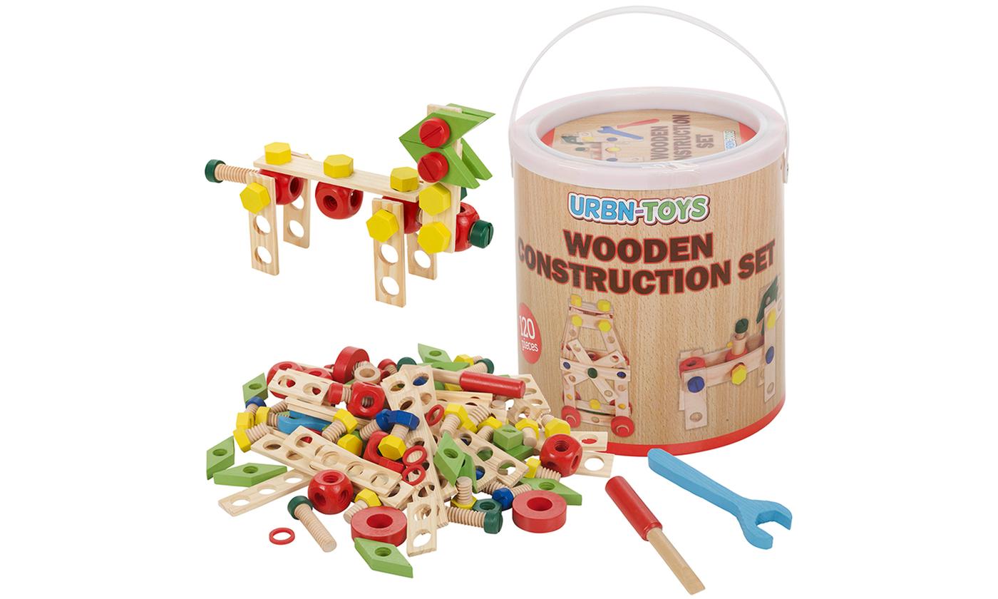 120-Piece Kids' Wooden Construction Set