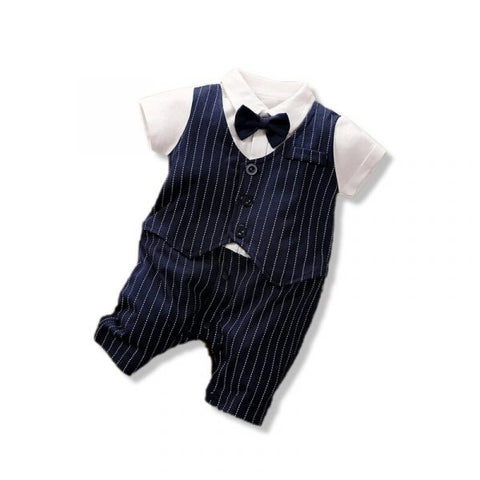 Baby Boy Gentleman Style Short-Sleeve Jumpsuit