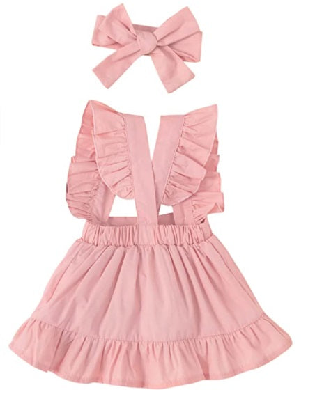 Baby Girls Floral Ruffle Romper+Suspender Skirt+Headband Outfits Set