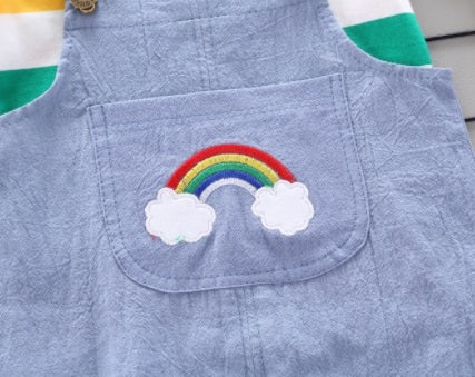 Baby Casual Rainbow Striped Print Top and Overalls Set