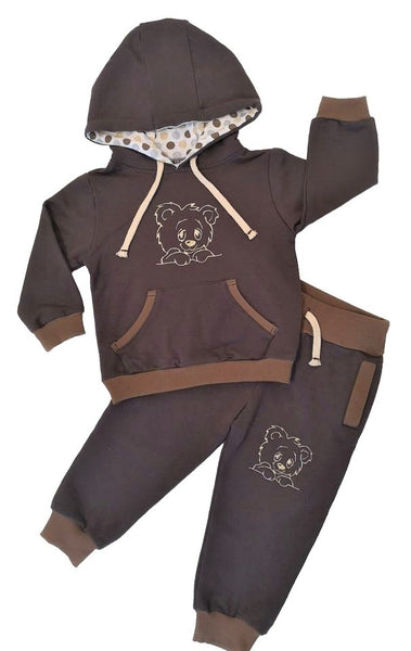 Tracksuit children's / baby set, Anchor pattern, vanilla cotton, Brown