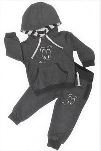 Tracksuit children's / baby set, Smiley face pattern, Dark Grey