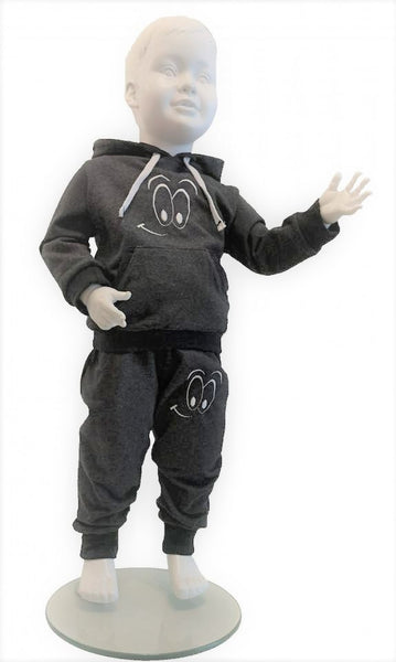 Tracksuit children's / baby set, Smiley face pattern, Dark Grey