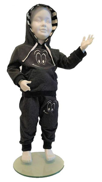 Tracksuit children's / baby set, Smiley face pattern, Dark Grey