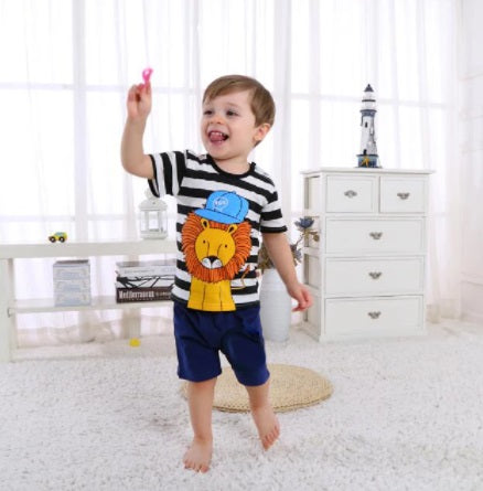 Cartoon Lion King Baby Boy Clothes Cotton Striped T-shirt Shorts 2PCS