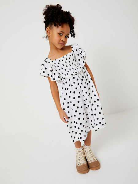 Toddler Girl Polka dots Square Neck  Design Short-sleeve Dress