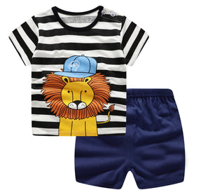 Cartoon Lion King Baby Boy Clothes Cotton Striped T-shirt Shorts 2PCS