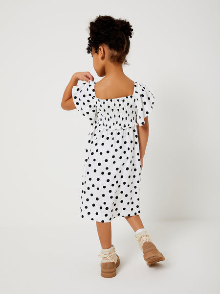 Toddler Girl Polka dots Square Neck  Design Short-sleeve Dress