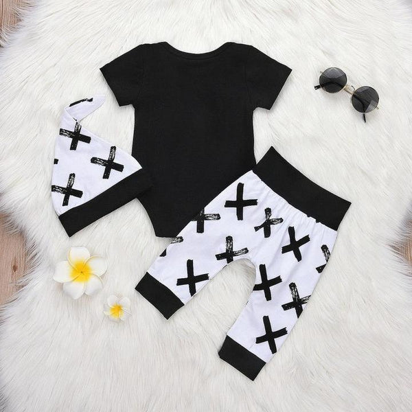 Baby Boy 3pcs Ain't no mama like the one i got letter print Romper+ Pants+ Hat Outfits Set × 1