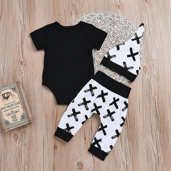 Baby Boy 3pcs Ain't no mama like the one i got letter print Romper+ Pants+ Hat Outfits Set × 1