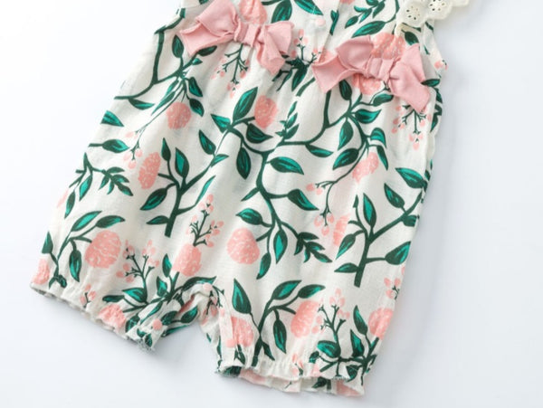 Baby Girl Romper with Leaves And Flower Pattern