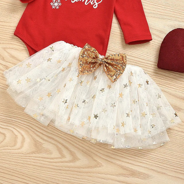 3 Pieces Baby Girls' Christmas Clothing Set Casual Cute Christmas Gifts Outdoor Festival Cotton Red Print Number Christmas pattern Bow Print Long Sleeve Regular / Fall / Winter