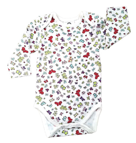 Baby Long Sleeve Bodysuit white with Butterfly Print