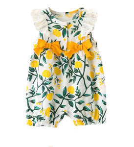 Baby Girl Romper with Leaves And Flower Pattern