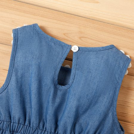 Baby Girl Sunflower Denim Dress Kids MAMIDA Baby Girl Sunflower Denim Dress Kids MAMIDA