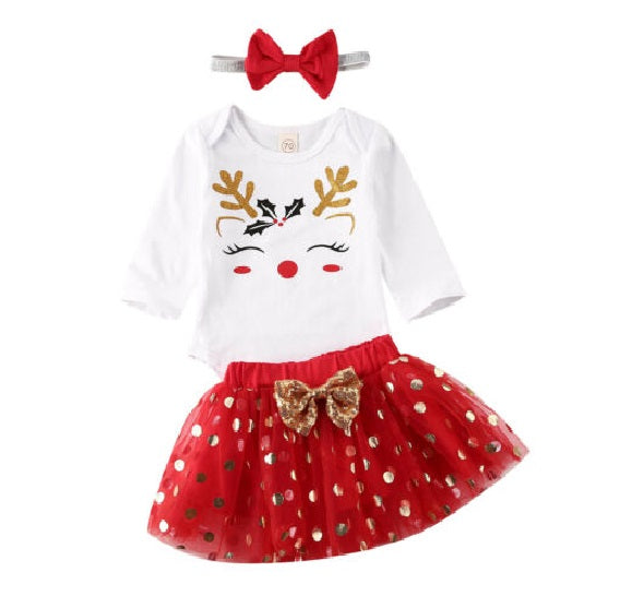 Baby Girls Christmas Tutu Dress Infant Toddlers Bow-Knot Candy Ruffle Tulle Xmas Outfits