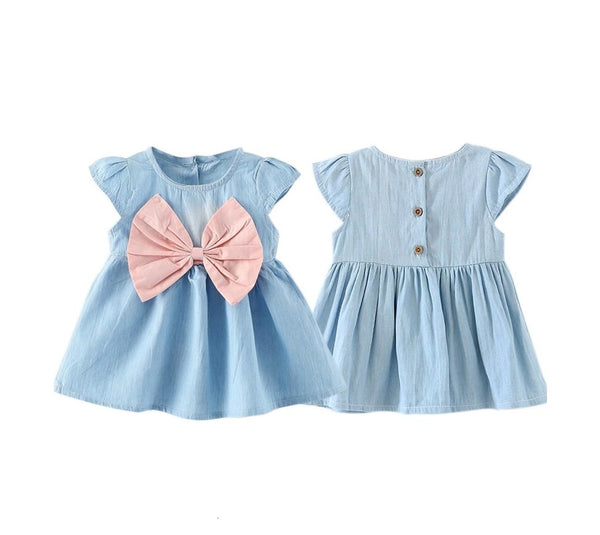 Baby Girls Bow-knot Mini Dress Children Baby Summer Short Sleeve Dress