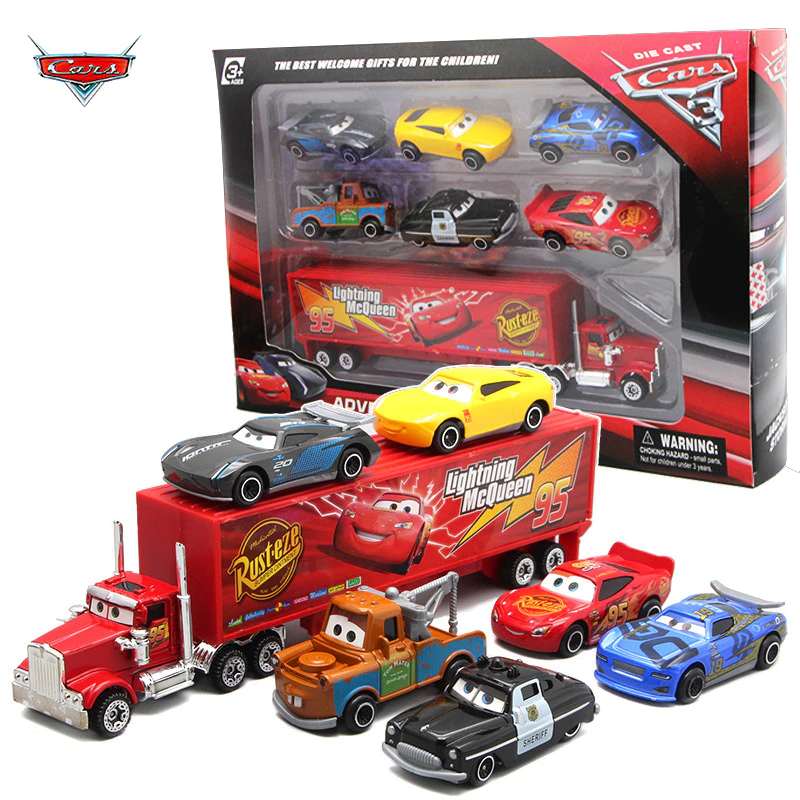 Set Disney Pixar Car 3 Lightning McQueen Jackson Storm Mack Uncle Truck 1:55 Diecast Metal Car