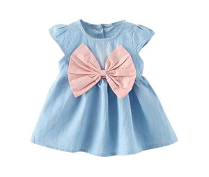 Baby Girls Bow-knot Mini Dress Children Baby Summer Short Sleeve Dress