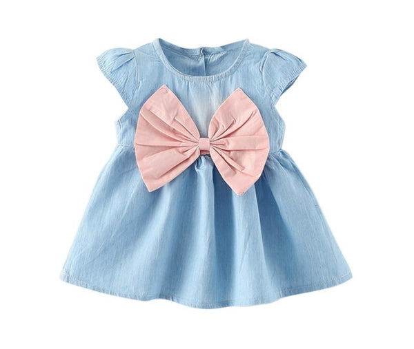 Baby Girls Bow-knot Mini Dress Children Baby Summer Short Sleeve Dress