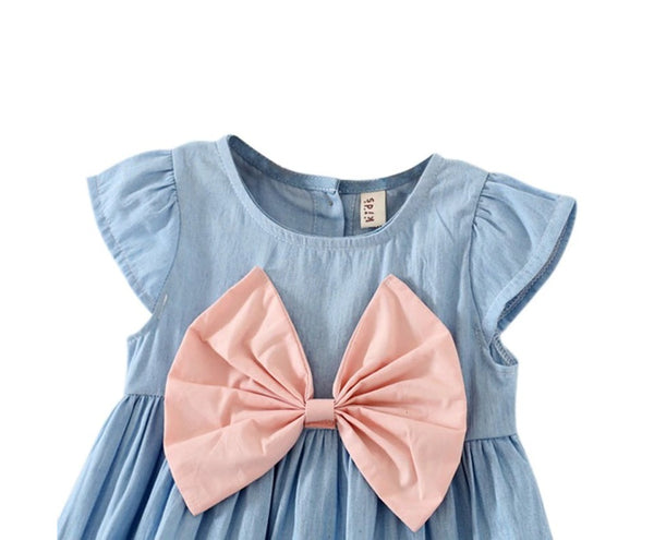 Baby Girls Bow-knot Mini Dress Children Baby Summer Short Sleeve Dress