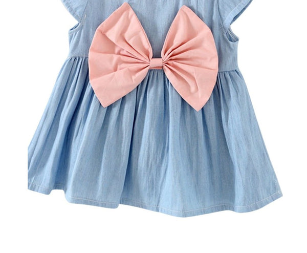 Baby Girls Bow-knot Mini Dress Children Baby Summer Short Sleeve Dress