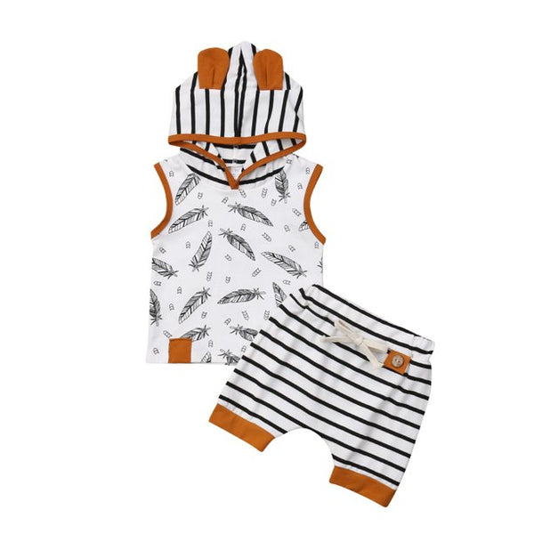 Baby Boy Girl Hooded T-shirt Tops+Shorts Pants 2pcs Set